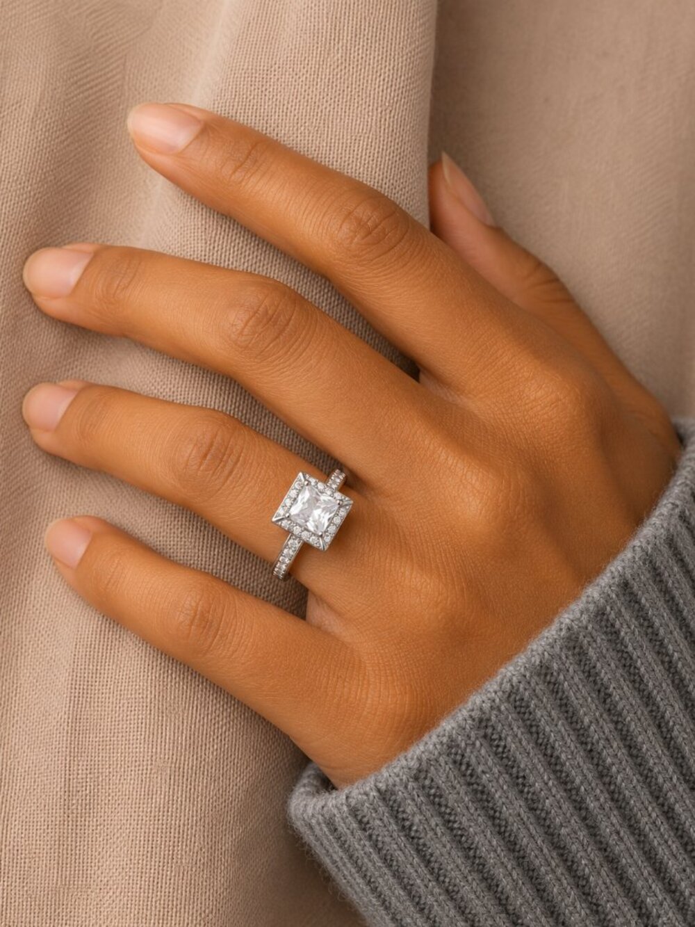 NEW 14K White Gold Princess Cut Diamond Ring Band